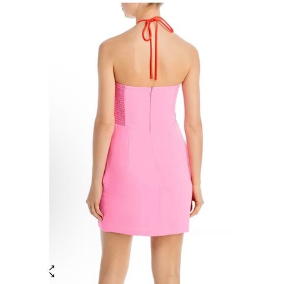 Amanda Uprichard pink and red halter tie mini dress Size XS NWT - Picture 2 of 16